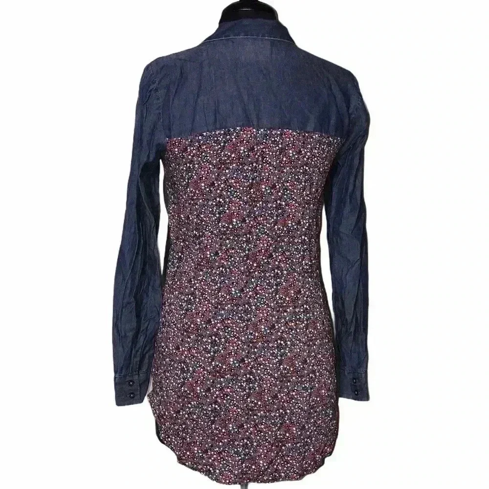 Anthropologie Postmark Denim and Floral Top Size 4 - Picture 3 of 6